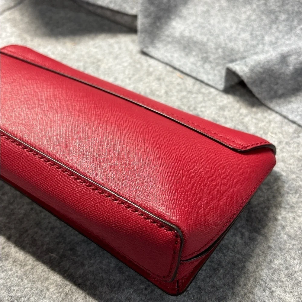 Kate Spade New York Lock Clutch Red Leather Envelope Brass Turn Pyramid Purse